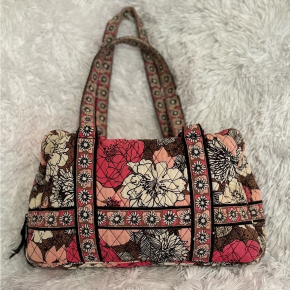 Vera Bradley Large Satchel Handbag in Mocha Rouge Retired Pattern 14”x9”x4.5” - Picture 2 of 4